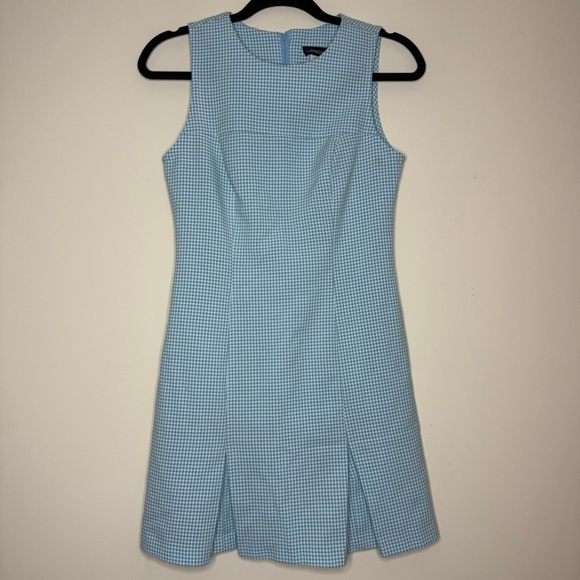 VTG JOHNATHAN MARTIN Blue Gingham Retro Picnic Boho Pleated Fitted Mini Dress - Picture 1 of 7